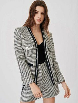 maje Marl and contrasting tweed-style ジャケット