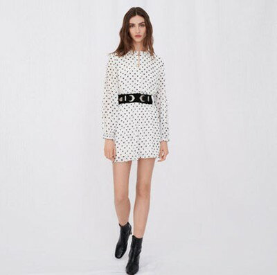 maje Crinkle-effect, belted polka dot ワンピース