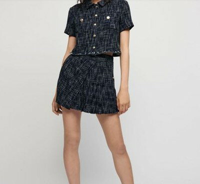 maje Tweed-style trompe l’oeil pleated ショーツ
