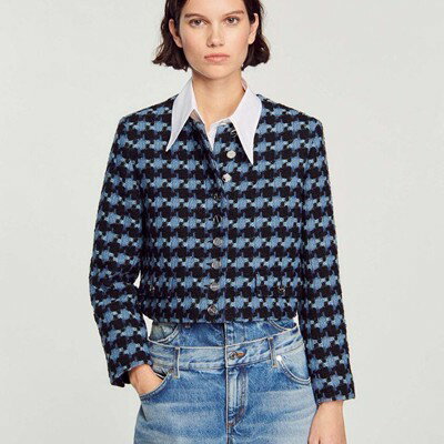 乐天商城 - sandro サンドロ Cropped houndstooth tweed jacket ジャケット
