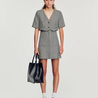 sandro サンドロ Short houndstooth tweed dress ワンピース