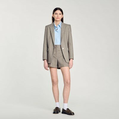 SANDRO サンドロ Herringbone shorts with rhinestones パンツ