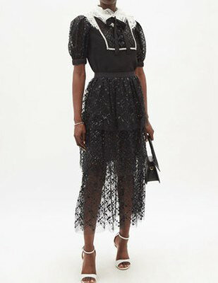 Self-Portrait セルフポートレート Black Grid Sequin Tiered Skirt スカート セルフポートレイト