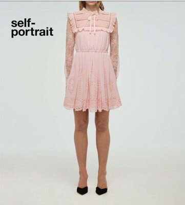 Self-Portrait セルフポートレート Pink Broderie Chiffon Mini Dress ワンピース