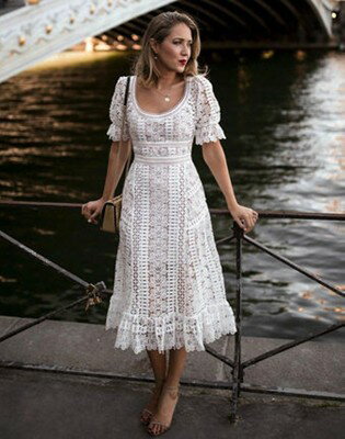  Self-Portrait セルフポートレート White Lace Guipure Midi Dress ワンピース