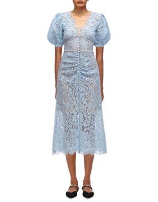 Self-Portrait セルフポートレート Camellia Crystal-embellished Corded Lace Midi Light Blue ワンピース ドレス セルフポートレイト