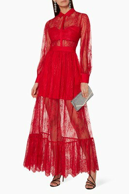 Self-Portrait セルフポートレート Red Fine Floral-Lace Maxi Dress ワンピース ドレス セルフポートレイト