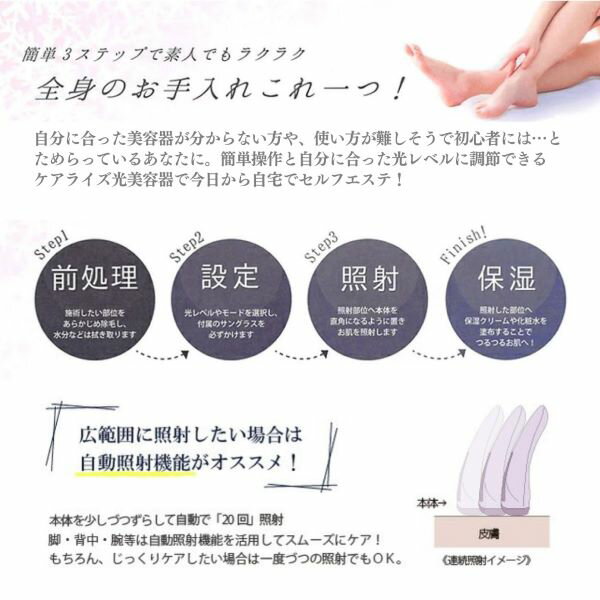 ケアライズ 光美容 TF-1507 光美容機器 減毛 除毛 照射 アイスダウン エステ 脱毛 ...