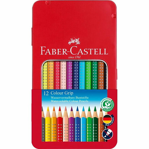 ファーバーカステル カラーグリップ 水彩色鉛筆 12色 缶入 Faber-Castell ソフトグリップ 三角軸 セット 画材