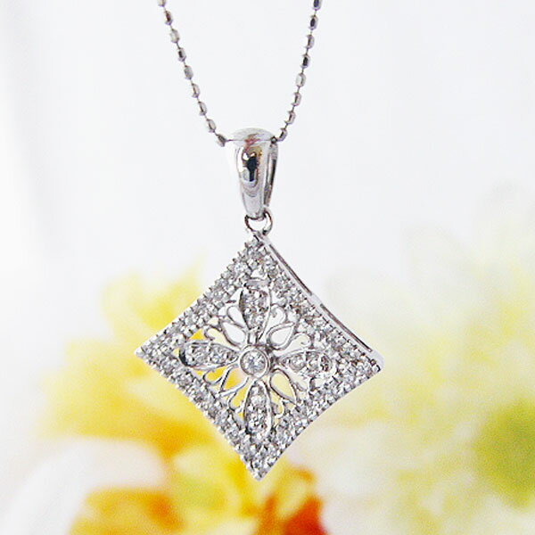 樂天商城 - 0.25ct K18WG ネックレス ダイヤモンド ジュエリー スクエア ひし形 限定1点