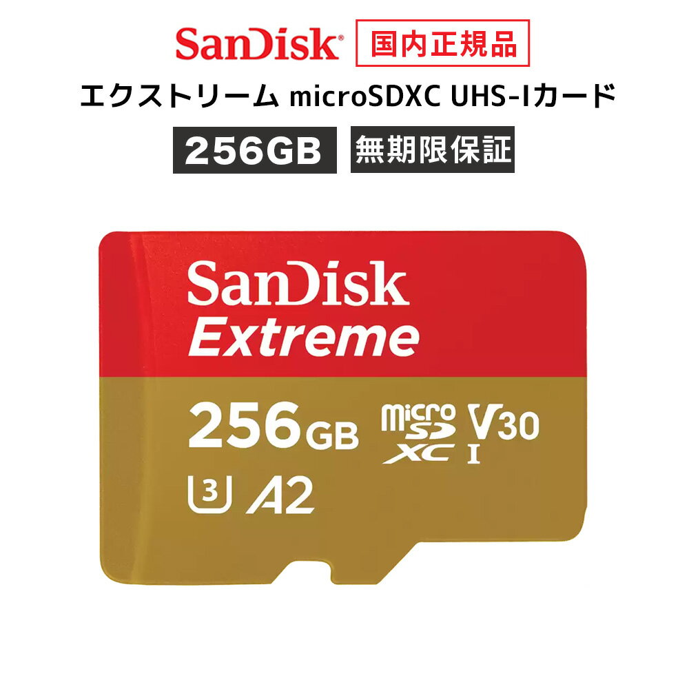  SD変換アダプタ付属 256GB microSDカード マイクロSDカード SanDisk サンディスク エクストリームプロ microSDXC メーカー正規品 SDSQXAV-256G-GH3MA 