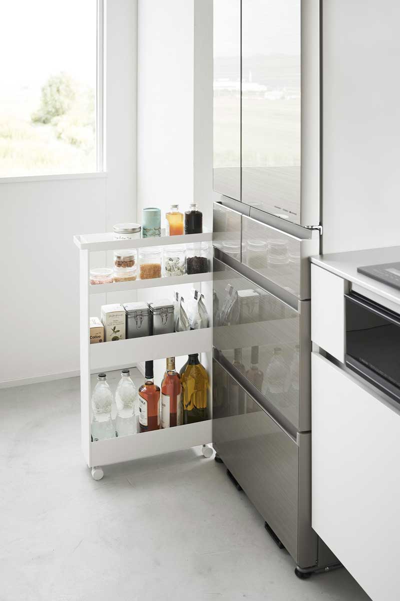 スリムワゴン 山崎実業 正規品 tower タワー キャスター付きスリムワゴン 4段 隙間に収まり見た目もスッキリ 隙間収納 隙間家具 15cm以下 キッチンワゴン 1806 ホワイト