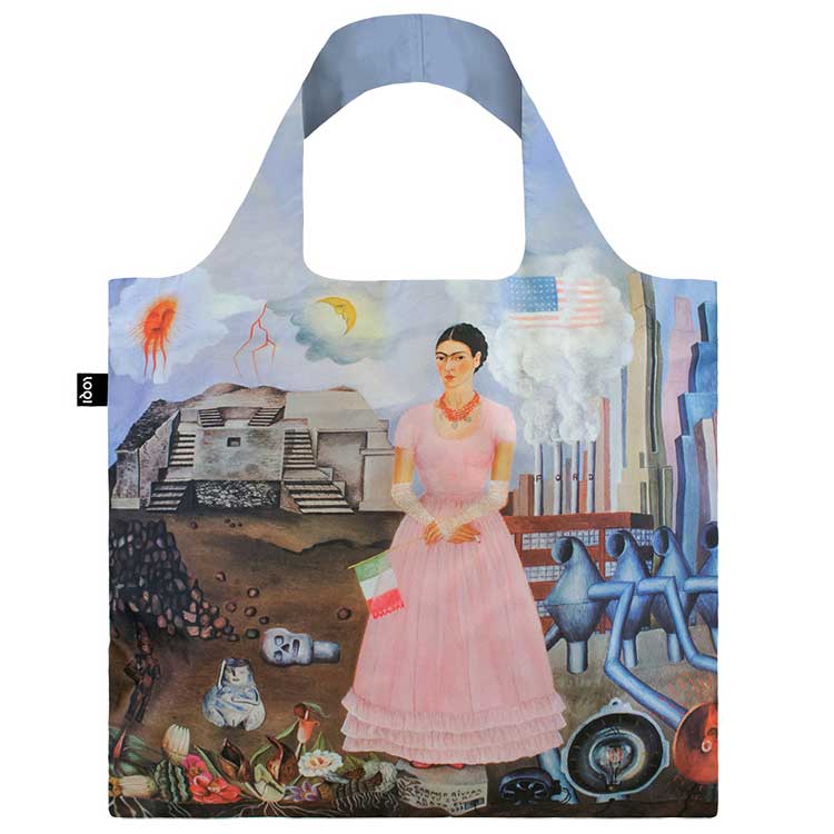 折りたたみトート エコバッグ ローキー LOQI 正規品 Recycled Bag 世界で愛されるLOQI 撥水加工 ポーチセット 大きめ トートバッグ フリーダ・カーロ / メキシコとアメリカ合衆国の国境上の自画像