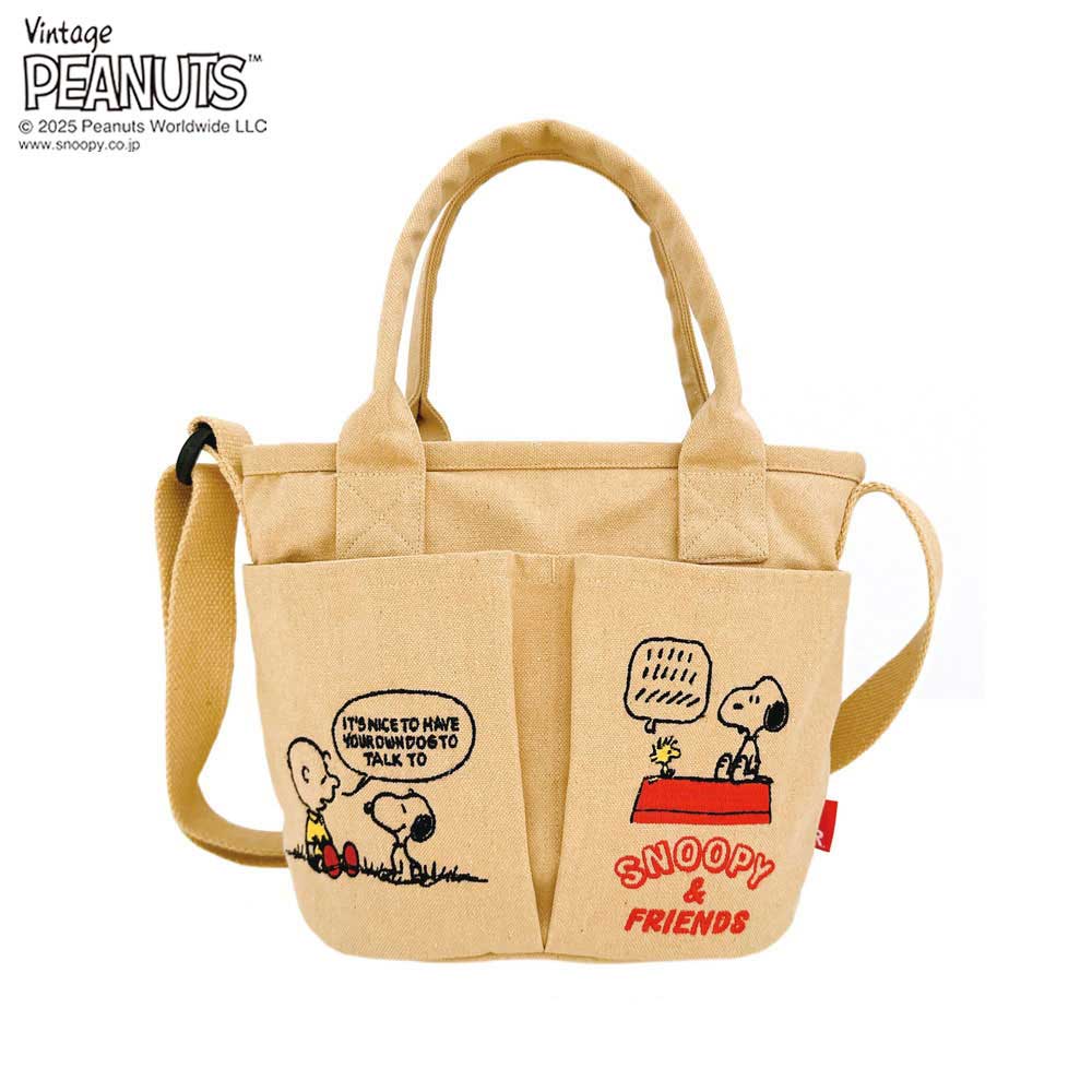 2025新作 スヌーピーバッグ 正規品 ROOTOTE ルートート IP.ベビールー.ポケッツ.ピーナッツ-0C リサイクルコットン ショルダーバッグ ミニバッグ スヌーピーグッズ トートバッグ babyroo PEANUTS 8422 ベージュ