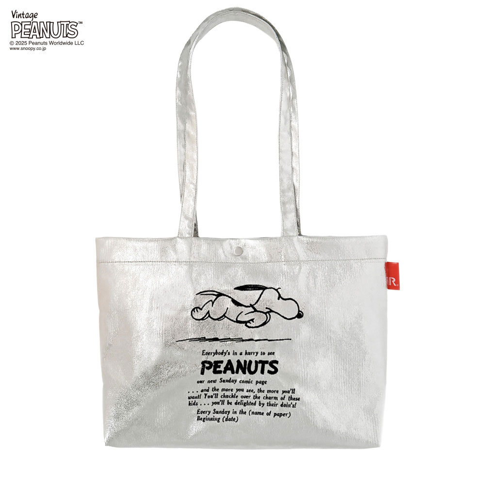 2025新作 スヌーピーバッグ 正規品 ROOTOTE ルートート IP.A4アーキャトルワイド.メタリック.ピーナッツ-0Q 75周年アニバーサリーデザイン 横長トート レッスンバッグ スヌーピーグッズ トートバッグ Vintage PEANUTS A-quatre 8445 シルバー