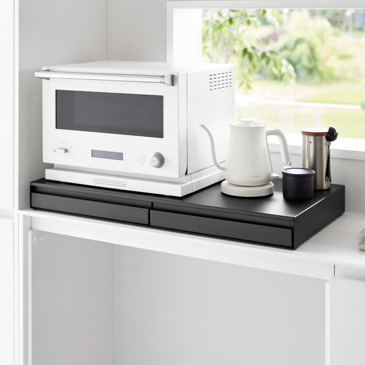 Range Stands - 家電下ラック 山崎実業 正規品 tower タワー リバーシブルキッチン家電下スライドテーブル＆引き出し W80 家事効率をアップ 収納アイデア キッチンラック 収納用品 正規販売店 10694 ブラック