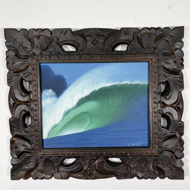 【インテリア雑貨 おしゃれ バリ風】 バリ絵画 波の絵 windy作 38×33cm アートパネル 青 ブルー 海 青い 波 額付き サーフィン バリ島 リゾー...