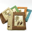【インテリア雑貨 おしゃれ バリ風】 バリ フォトアルバム 写真入れ はがきサイズ ヤシ&サンダル柄 5色 M かわいい バリ島製 思い出 エスニック インテリ...