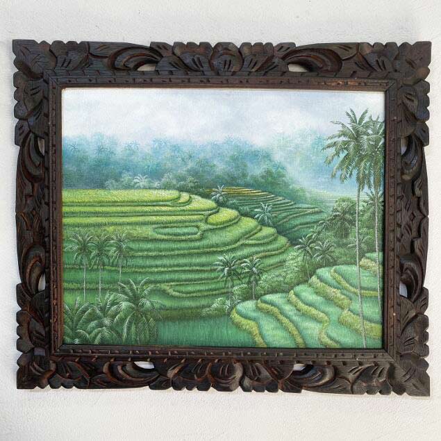 【 ポイントUP 限定saleクーポン 】 バリ絵画 風景画 棚田 ライステラス フレーム付 緑 グリーン W63×H53cm 田園風景 アートパネル 絵 ウォールデコレーション 壁飾り 壁掛け バリ雑貨 アジアン雑貨 額付き バリアート おしゃれ 開運 風水 玄関 [MD]