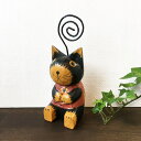 【インテリア雑貨 おしゃれ バリ風】 木製 カードスタンド バリネコ 黒 ブラック 猫 ネコの置き物 カード立て カードホルダー メモクリップ バリ猫 アジアン...