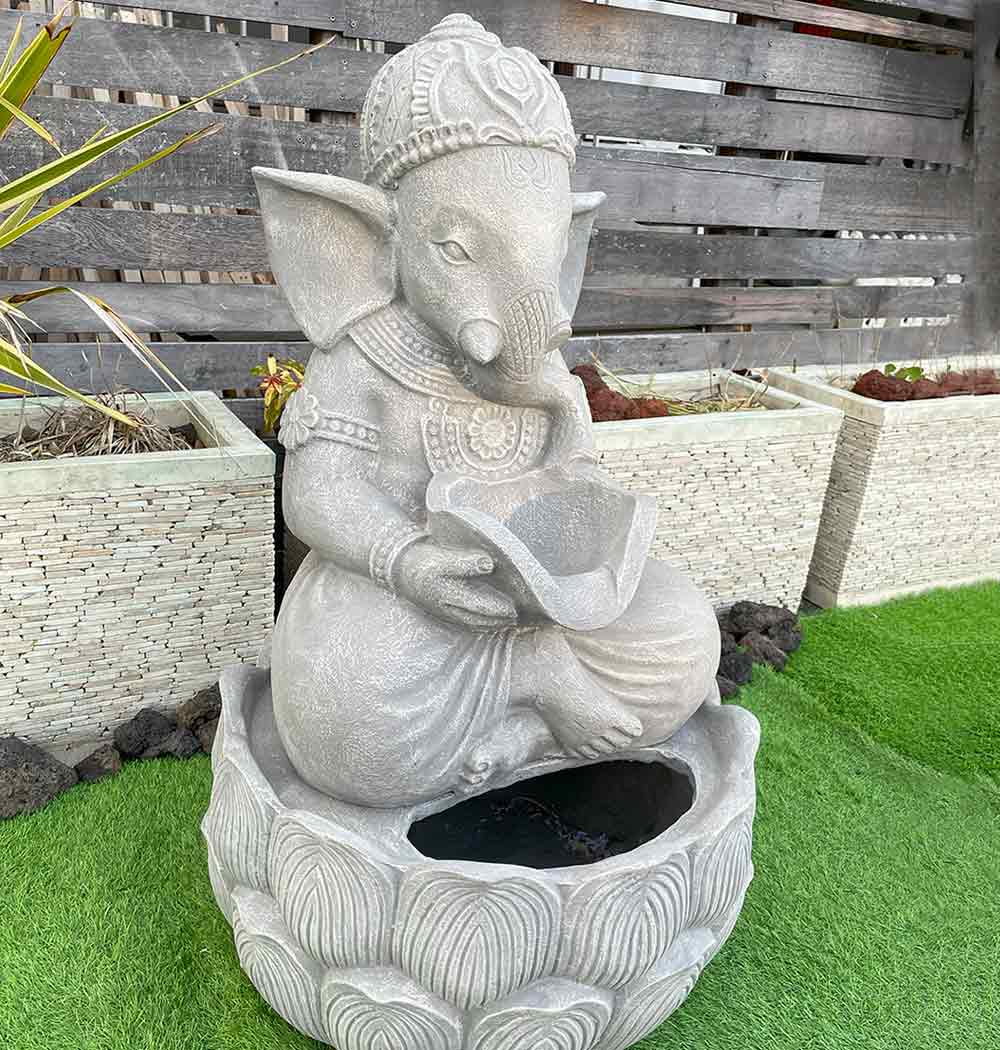 【インテリア雑貨 おしゃれ バリ風】 噴水 ファウンテン 流水 ガネーシャ グレー H...