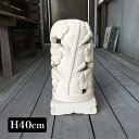 【春 新生活 インテリア セール中】 バリ風 灯篭 ガーデンオブジェ バナナリーフ 花 花柄 丸 スタンド H40 白 白色 ホワイト パラス石 天然石 石彫り...