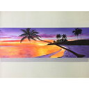 【インテリア雑貨 おしゃれ バリ風】 バリ 絵画 海の絵 ヤシの木とサンセットビーチ A W150×H50cm (1179-1) アートパネル 紫 オレンジ パ...