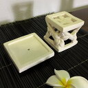 【5/6迄sale最大20%OFFクーポン】 アジアン雑貨 インテリア バリ風 キャンドルスタンド 角 花 樹脂セメント キャンドルホルダー 白 ホワイト アジ...