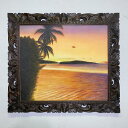 【5/6迄sale最大20%OFFクーポン】 バリ島絵画 海とヤシ サンセット W89cm×H79cm 壁掛け アート 風景画 バリ絵画 アートパネル 夕日 フ...