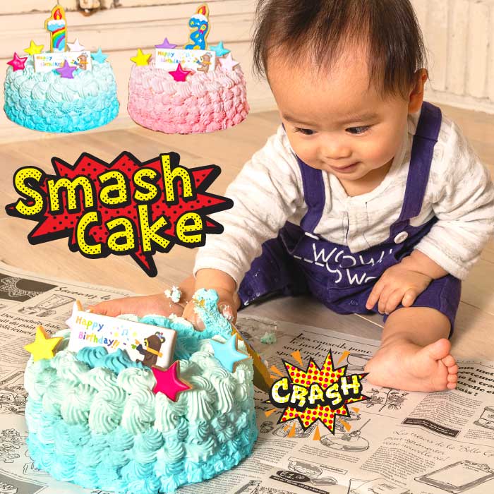 スマッシュケーキ 誕生日ケーキ バースデーケーキ 子供 5号 誕生日プレゼント ハーフバースデー 1歳 2歳 3歳 男の子 女の子 お祝い 誕生日祝い サプライズ おしゃれ 可愛い ろうそく 数字 アイシングクッキー 冷凍 即日発送 送料無料 あす楽 Smashcake 1歳 ケーキをうまく