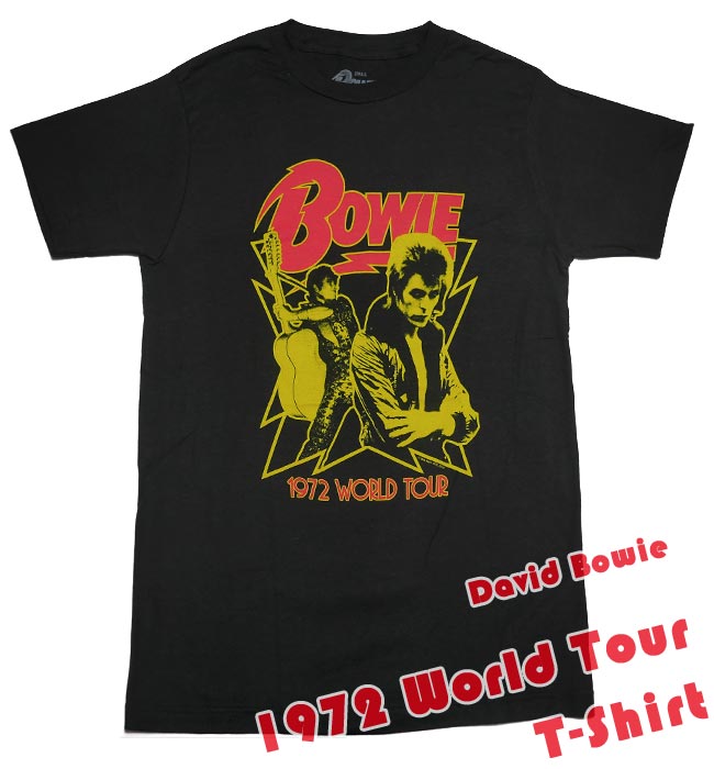 1972 World Tour Tシャツ ( David Bowie デヴィッド ボウイ )-IMPACT-db-wt72-bk-Z完- アーティスト ロック ROCK ロックTシャツ ワールドツアー1972 グラムロック メンズ ペア ユニセックス 半袖 ブラック 黒色 セレクトアイテム ファッション