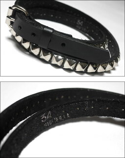 1連スタッズレザーベルト(ブラック×シルバー)-BRACKNEYLEATHERWORKSブラックニーレザーワークス-squ13668-G-一連シングルピラミッド黒×銀細めパンクロックアメカジカジュアルアメリカ製本革本皮メンズユニセックス【RCP】