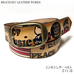 エンボスレザーベルト(フェス)-BRACKNEYLEATHERWORKSブラックニーレザーワークス-squ5307-19-G-フェスティバルヒッピーフォークロック音楽USAアメリカ製本革小物型押しアメカジカジュアルメンズユニセックスブラウン茶色【RCP】