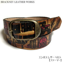 エンボスレザーベルト(ファーマー)-BRACKNEYLEATHERWORKSブラックニーレザーワークス-squ5307-34-G-農業経営者酪農小麦USAアメリカ製本革小物型押しアメカジカジュアルメンズユニセックスロング大きいサイズブラウン茶色【RCP】