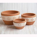 サフィ E26H 花柄 3点セット ≪植木鉢/陶器/白柄入りテラコッタ/素焼き鉢≫