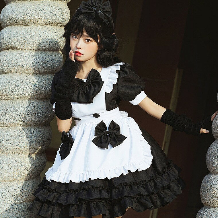 コスプレ ハロウィン コスチューム ロリータ メイド メイド服 仮装 衣装 レディース ワンピース ミドル丈 ワンピ ロングワンピ 膝下丈 大きいサイズ ハロウィンコスプレ コスプレ衣装 セット カチューシャ 学園祭 二次会 学際 ゴスロリ かわいい bearswholesale-10002069 ベアーズホールセール サンプル画像3