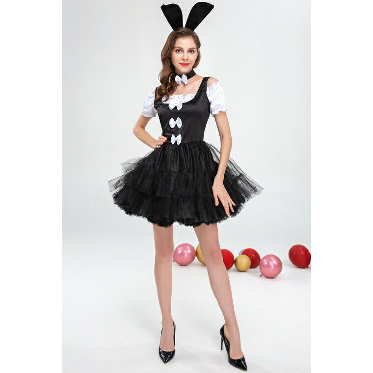 コスプレ ハロウィン コスチューム ロリータ メイド メイド服 仮装 衣装 レディース ワンピース ミニ丈 ワンピ 膝上丈 大きいサイズ ハロウィンコスプレ コスプレ衣装 セット カチューシャ 学園祭 二次会 学際 バニーガール かわいい 黒 カチューシャ付き リボン bearswholesale-10002101 ベアーズホールセール サンプル画像2