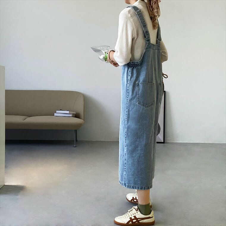 大人可愛いデニムサロペット 大きいサイズ 着痩せ レディース サロペット オーバーオール デニムサロペット サロペットワンピース デニムワンピース デニム ワンピ 秋冬 春夏 ロングシーズン