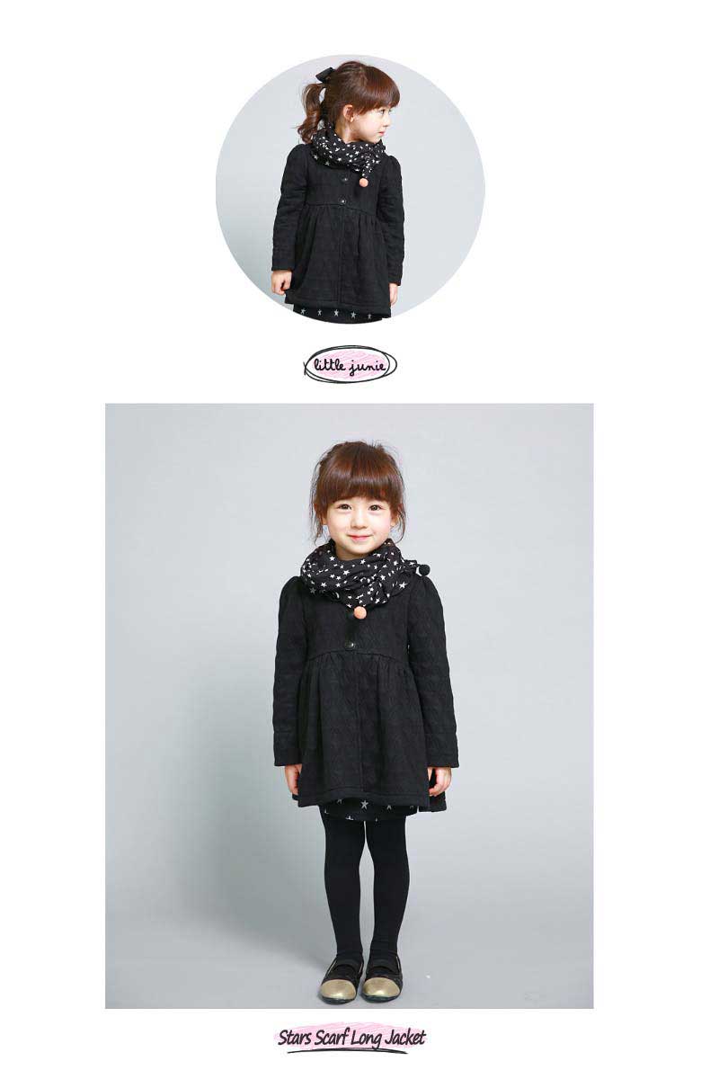 【Stars Scarf Long Jacket】韓国子供服 女の子 ジャケット フォーマル かわいい キッズ 女の子 100cm 110cm 120cm 130cm 140cm 長袖 トップス フリル ガールズ メンズ アウター 長そで ジャケット 星柄 スカーフ付きコート　冬　秋 コート　マフラー