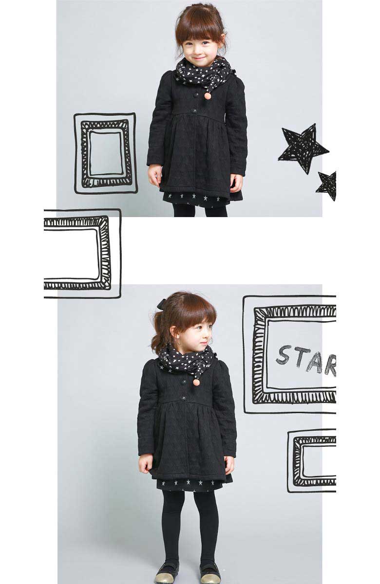 【Stars Scarf Long Jacket】韓国子供服 女の子 ジャケット フォーマル かわいい キッズ 女の子 100cm 110cm 120cm 130cm 140cm 長袖 トップス フリル ガールズ メンズ アウター 長そで ジャケット 星柄 スカーフ付きコート　冬　秋 コート　マフラー
