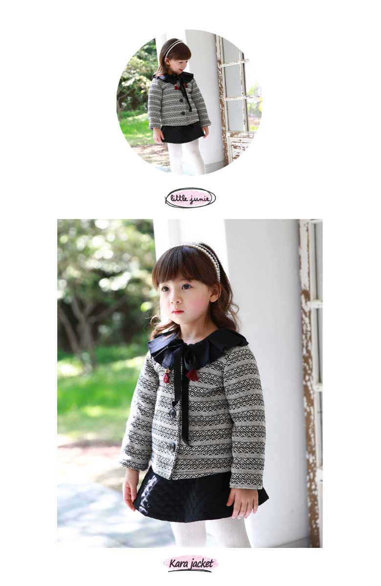 【Kara jacket】子供服 フォーマル かわいい キッズ 女の子 韓国子供服 女の子 秋冬 スプライト柄 100 110 120 130 140 長袖 トップス ガールズ アウター 長袖 ジャケット　ボーダー　防寒用　アウター　冬　秋