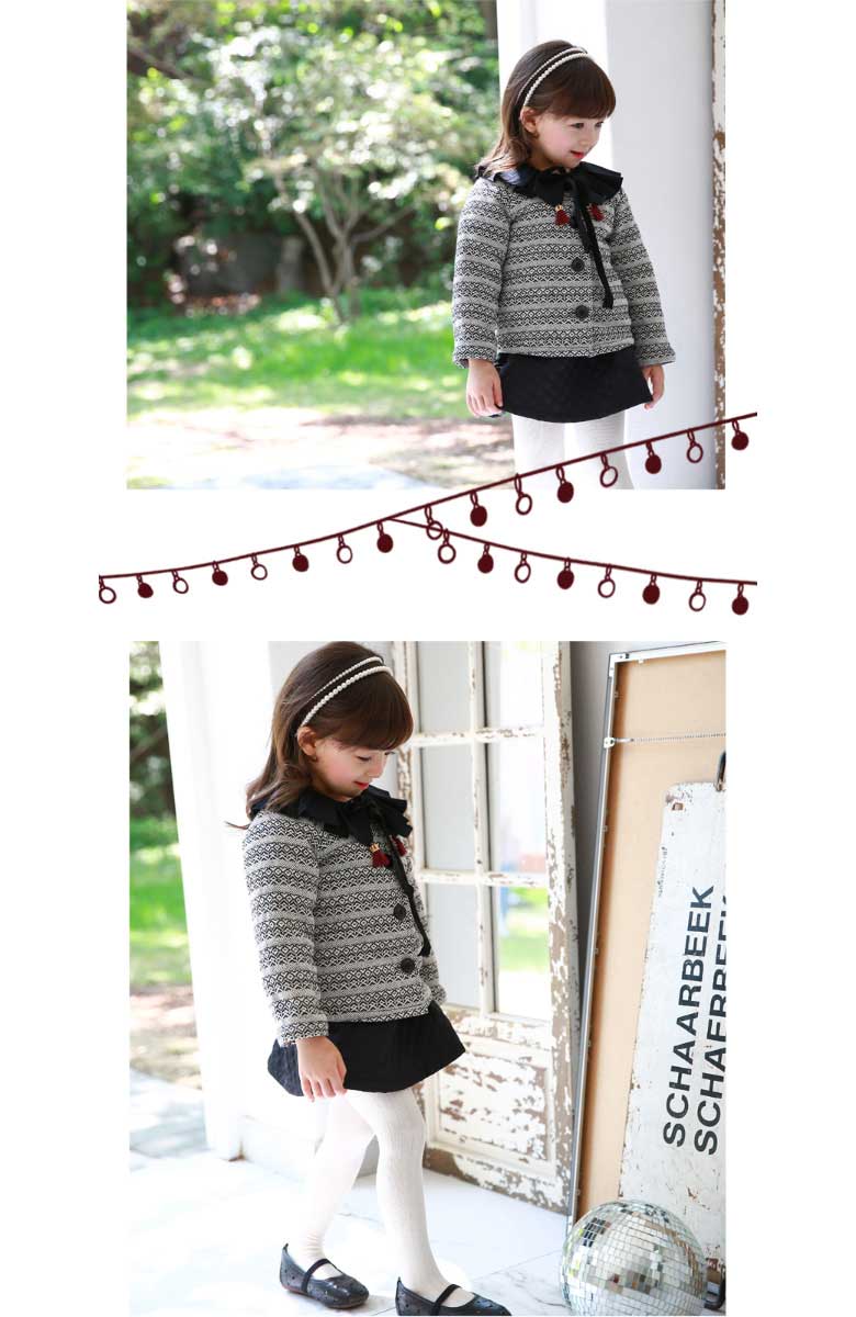 【Kara jacket】子供服 フォーマル かわいい キッズ 女の子 韓国子供服 女の子 秋冬 スプライト柄 100 110 120 130 140 長袖 トップス ガールズ アウター 長袖 ジャケット　ボーダー　防寒用　アウター　冬　秋