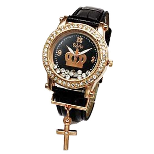 クロスチャーム付きムーブクリスタル腕時計 腕時計 レディース腕時計 レディース 女性用 プレゼント ギフト ホワイト ゴールド ピンクゴールド かわいい アクセサリー ブレスレット型 カラバリ豊富 選べるカラー ビジネス