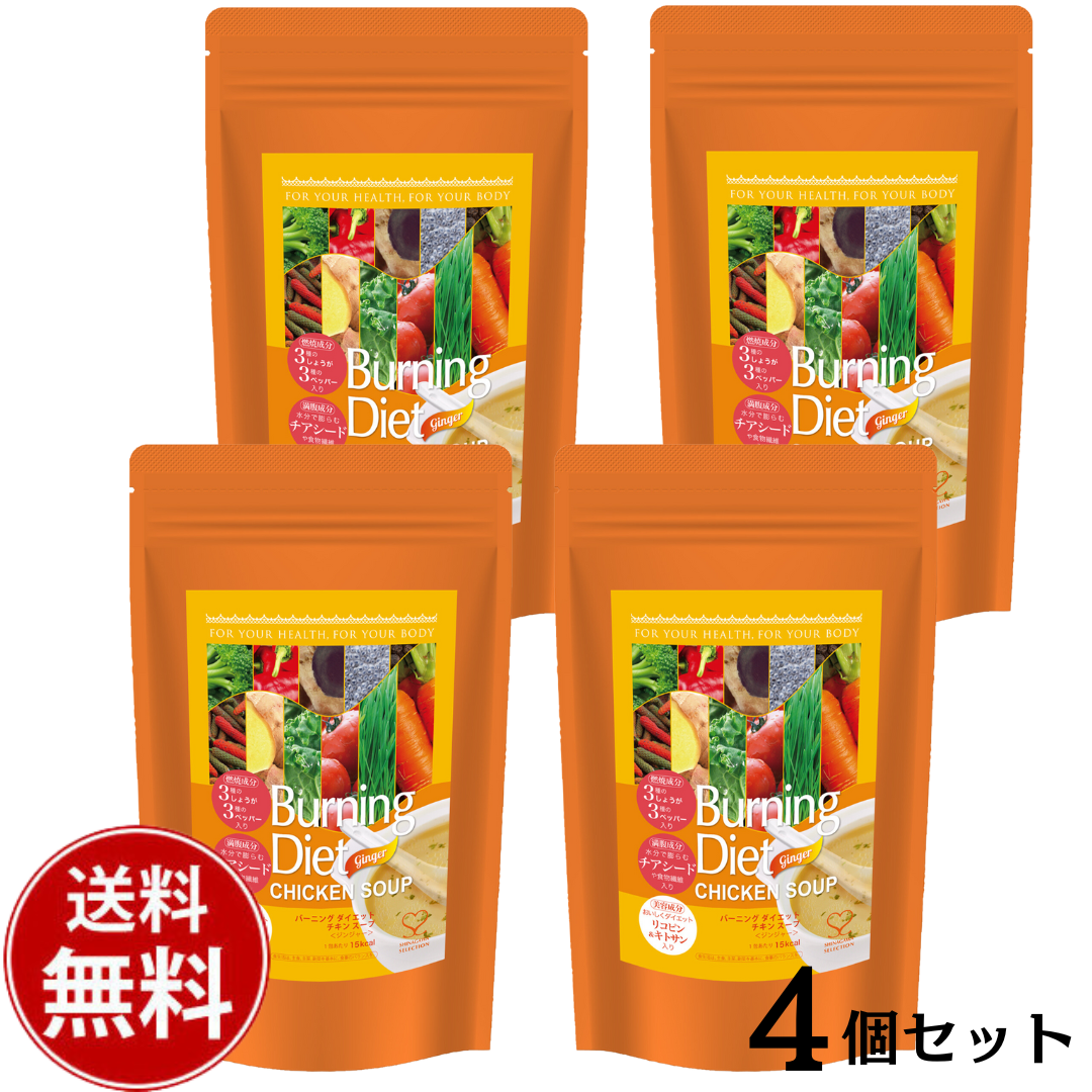 【送料無料4袋セット】チアシード入りバーニングダイエットチキンスープ-ジンジャー 3種のしょうがと3種のペッパー1袋31包入りBurning Diet CHICKEN SOUP品川セレクション