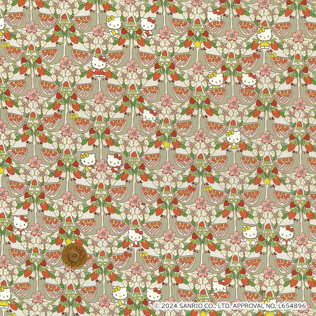 【LIBERTY FABRICS】 ハローキティ タナローン Strawberry Day ストロベリー・デイ グレー dc34427-J24b リバティ・ファブリックスのサムネイル