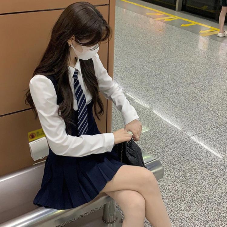 学生服 制服 シャツ ジャンパースカート ネクタイ 3点セット 女子高生 長袖 スクールシャツ ショート丈 ミニ丈 プリーツスカート ワンピース スクールスカート JK 制服 無地 コスプレ スクール 女子 中学生 高校生 制服 フォーマル 卒業式 入学式 発表会 通学 送料無料