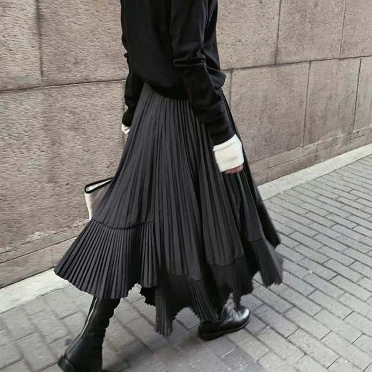 送料無料 アシンメトリー スカート レディース プリーツスカート ロングスカート マキシ丈 ふんわり ロング ボトムス フレアスカート アシンメトリー ヘムライン ウエストゴム Aライン 体型カバー アシメ きれいめ モード カジュアル おしゃれ
