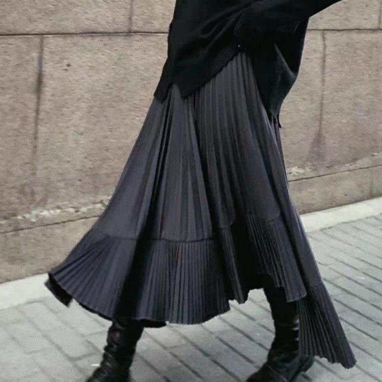 送料無料 アシンメトリー スカート レディース プリーツスカート ロングスカート マキシ丈 ふんわり ロング ボトムス フレアスカート アシンメトリー ヘムライン ウエストゴム Aライン 体型カバー アシメ きれいめ モード カジュアル おしゃれ