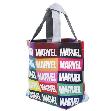 ミニトートバッグ カラフル ボックスロゴ マーベル MARVEL BOXロゴ マーク 映画 キャラクター マチ付き フェイクレザー 合皮 革 ランチトート エコバッグ サブバッグ 鞄 手提げかばん 内ポケット付き ポーチ 収納 小物入れ お弁当袋 学校 カジュアル P2【メール便対応】