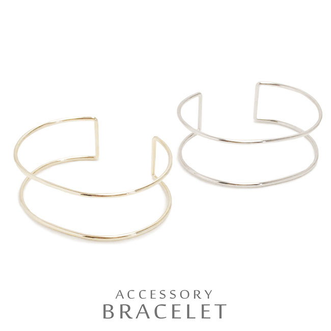 バングル ブレスレット メタル オープン 2ライン スリム 細身 レディース 女性用 シンプル アンクレット リストバンド パーティー エレガント モダン クー...